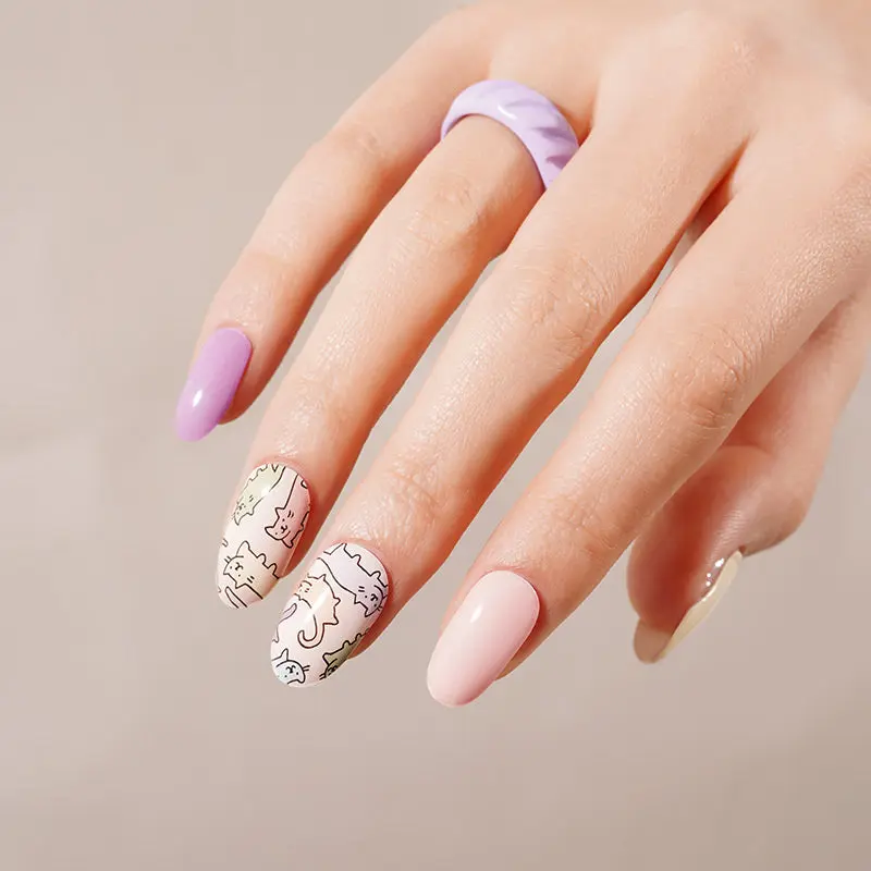 Pastel Cats semi-cured gel nail strips by MANITIME